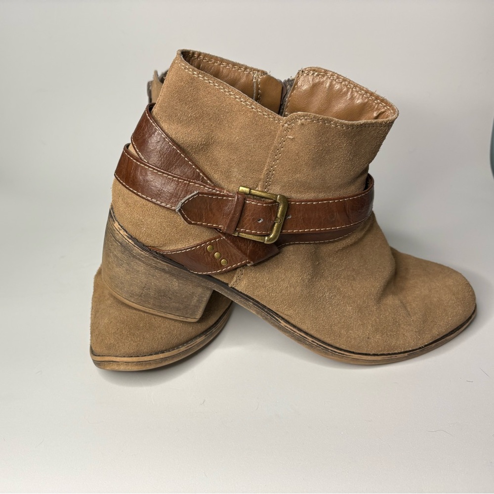 UC. Sonoma Brown Suede Ankle Boots with Buckle Detail